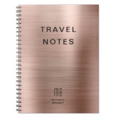 Elegante Monogram Roze Goud Reis Notitieboek (Voorkant)