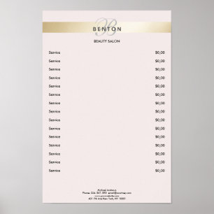 Elegante Monogram Roze Gouden Streep Prijslijst  Poster