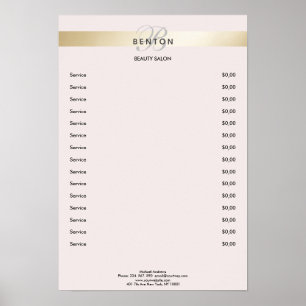 Elegante Monogram Roze Gouden Streep Prijslijst  Poster