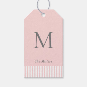 Elegante Monogram Roze & Grijs  Cadeaubijslagen Cadeaulabel