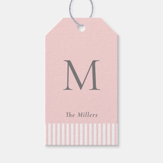 Elegante Monogram Roze & Grijs  Cadeaubijslaters Cadeaulabel (Voorkant)