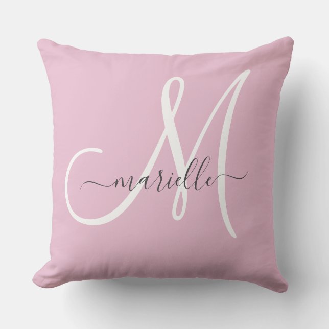 Elegante Monogram Roze Kussenhoes Kussen (Voorkant)