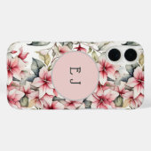 Elegante monogram roze ponsettia iPad case (Achterkant (horizontaal))