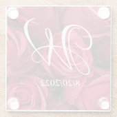 Elegante Monogram Roze Rozen Bloem Glas Onderzette Glazen Onderzetter (Achterkant)