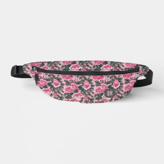 Elegante Monogram Roze Rozen Heuptasje (Voorkant)