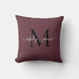 Elegante Monogram Roze Script Namen Trouwen Kussen