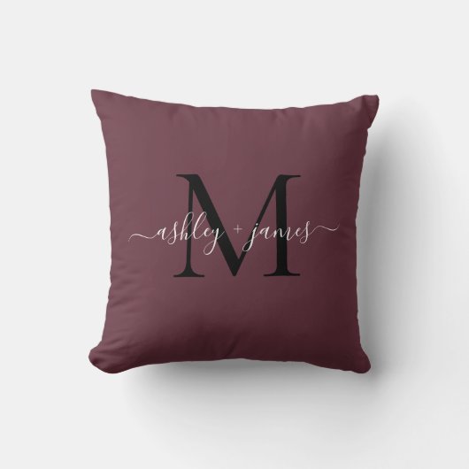 Elegante Monogram Roze Script Namen Trouwen Kussen (Voorkant)