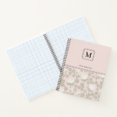 Elegante Monogram Roze Wit Taupe Bloemendessin Notitieboek (Binnen)