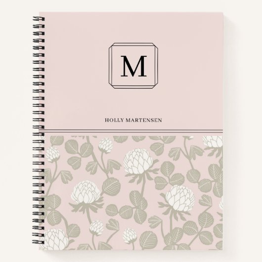 Elegante Monogram Roze Wit Taupe Bloemendessin Notitieboek (Voorkant)