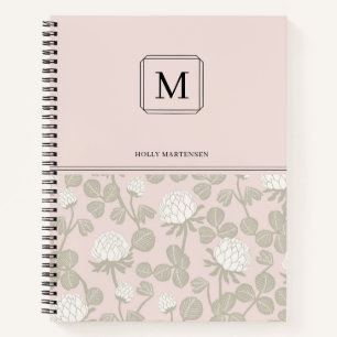 Elegante Monogram Roze Wit Taupe Bloemmotief Notitieboek