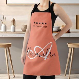 Elegante Monogram Roze Witte Script Beste Chef Naa Schort