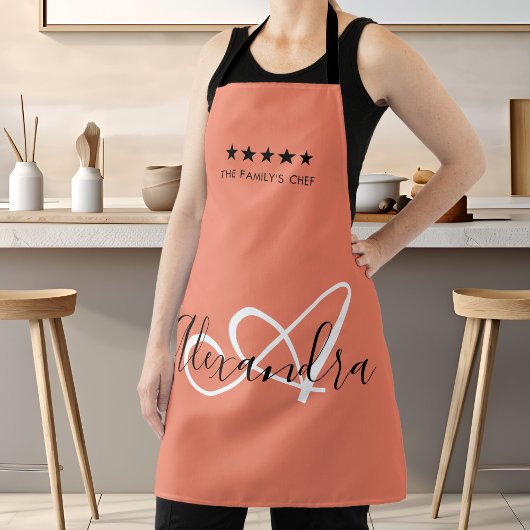 Elegante Monogram Roze Witte Script Beste Chef Naa Schort