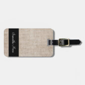 Elegante Monogram Rustieke Beige Linnen Bagagelabel (Voorkant horizontaal)