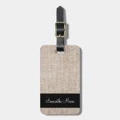 Elegante Monogram Rustieke Beige Linnen Bagagelabel (Voorkant verticaal)