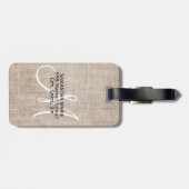 Elegante Monogram Rustieke Beige Linnen Bagagelabel (Achterkant horizontaal)