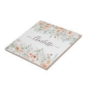 Elegante Monogram Rustieke Roos Bloemengroen Tegeltje (Zijkant)