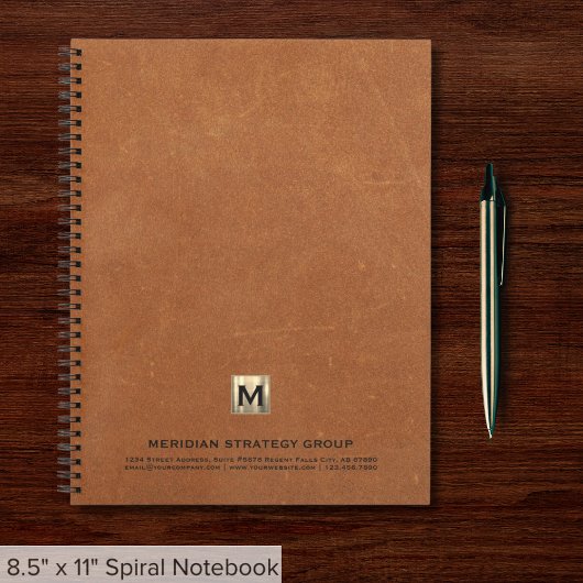 Elegante Monogram Sable Leather Print Spiraal Notitieboek