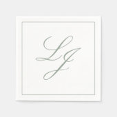 Elegante Monogram Sage Green Eenvoudig Script Wedd Servet (Voorkant)