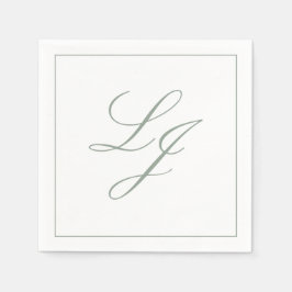 Elegante Monogram Sage Green Eenvoudig Script Wedd Servet