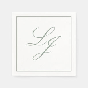 Elegante Monogram Sage Green Eenvoudig Script Wedd Servet