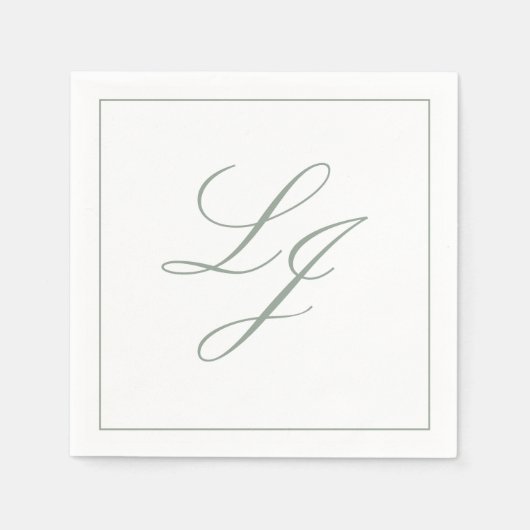 Elegante Monogram Sage Green Eenvoudig Script Wedd Servet (Voorkant)
