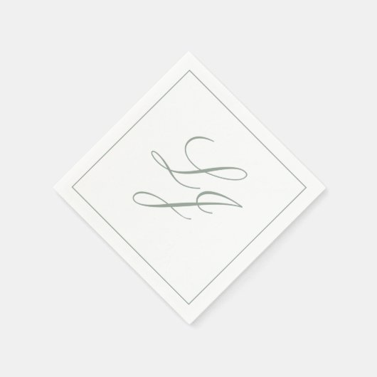 Elegante Monogram Sage Green Eenvoudig Script Wedd Servet (Hoek)