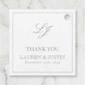 Elegante Monogram Sage Groen Bedankt Trouwen Bedankjes Labels (Achterkant)