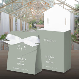 Elegante Monogram Sage Groene Bruiloft Bedankdoosjes