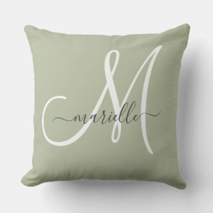 Elegante Monogram Sage Groene Worpkussen Kussen