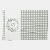 Elegante Monogram Sage Witte Plaid Theedoek (Horizontaal)
