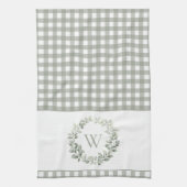 Elegante Monogram Sage Witte Plaid Theedoek (Verticaal)