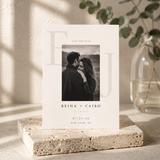 Elegante Monogram Save The Date Foto Kaart