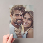 Elegante Monogram Script Foto Bruiloft Acryl Uitnodigingen (Insitu (Draagbaar))