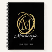 Elegante Monogram Script Naam Black Gold Notitieboek (Voorkant)