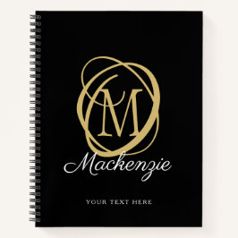 Elegante Monogram Script Naam Black Gold Notitieboek