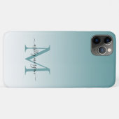 Elegante Monogram Script naam Dusty Turquoise Ombr Case-Mate iPhone Case (Achterkant (horizontaal))