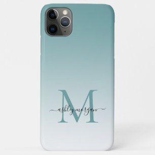 Elegante Monogram Script naam Dusty Turquoise Ombr Case-Mate iPhone Case