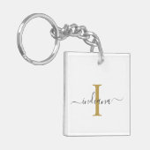 Elegante Monogram Script Naam Modern Sleutelhanger (Voorkant Links)