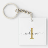 Elegante Monogram Script Naam Modern Sleutelhanger (Voorkant)