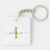 Elegante Monogram Script Naam Modern Sleutelhanger (Achterkant)