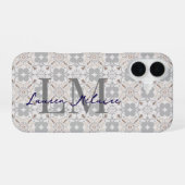 Elegante Monogram Script Naam Spaanse Tegel iPhone 16 Hoesje (Achterkant horizontaal)