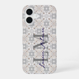 Elegante Monogram Script Naam Spaanse Tegel iPhone 16 Hoesje