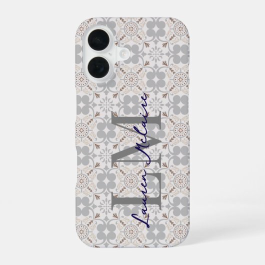Elegante Monogram Script Naam Spaanse Tegel iPhone 16 Hoesje (Achterkant)