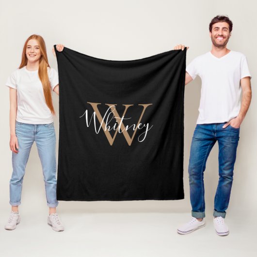 Elegante Monogram Script Naam Zwart Goud Fleece Bl Deken (In situ)