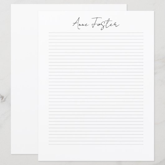 Elegante Monogram Script Persoonlijk Briefpapier (Voorkant / Achterkant)