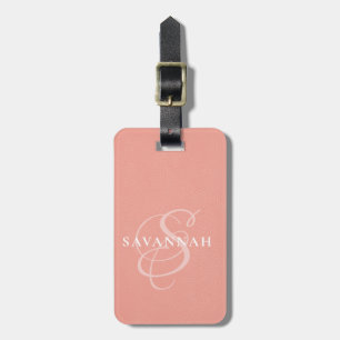 Elegante Monogram Script Roze Roze Leder Bagagelabel