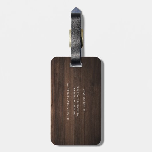 Elegante Monogram Script Rustic Wood Look Bagagelabel (Achterkant verticaal)