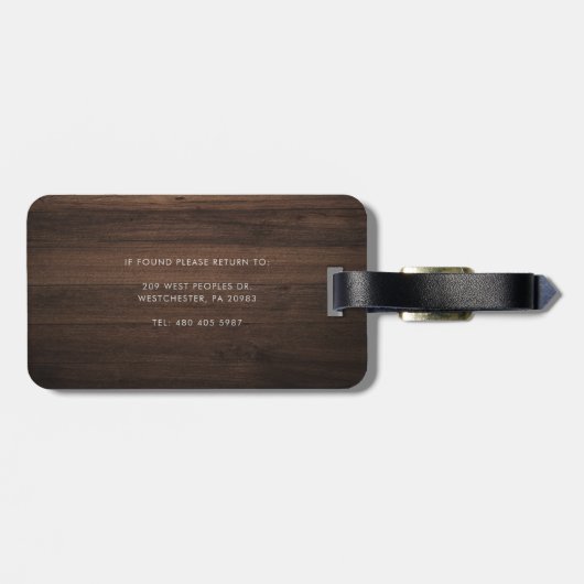 Elegante Monogram Script Rustic Wood Look Bagagelabel (Achterkant horizontaal)