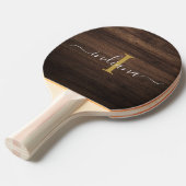 Elegante Monogram Script Rustic Wood Look Tafeltennisbatje (Voorkant Gekanteld)