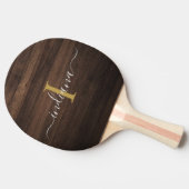 Elegante Monogram Script Rustic Wood Look Tafeltennisbatje (Zijkant)